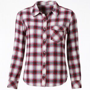 Kut From The Kloth Blouse 3X thin flannel Plaid snap buttons grunge farmhouse